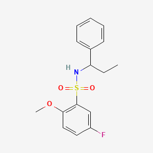 molecular formula C16H18FNO3S B4484533 5-FLUORO-2-METHOXY-N-(1-PHENYLPROPYL)BENZENE-1-SULFONAMIDE 