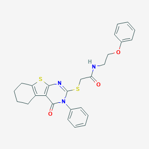 molecular formula C26H25N3O3S2 B448472 2-[(4-oxo-3-phenyl-5,6,7,8-tetrahydro-[1]benzothiolo[2,3-d]pyrimidin-2-yl)sulfanyl]-N-(2-phenoxyethyl)acetamide CAS No. 329922-29-4