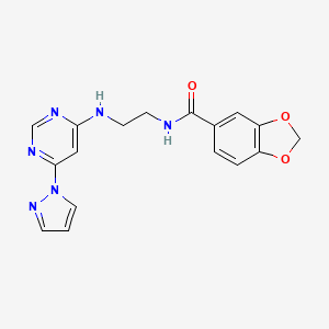 N-(2-{[6-(1H-pyrazol-1-yl)-4-pyrimidinyl]amino}ethyl)-1,3-benzodioxole-5-carboxamide