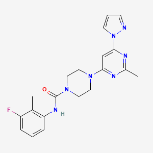 molecular formula C20H22FN7O B4485877 N-(3-fluoro-2-methylphenyl)-4-[2-methyl-6-(1H-pyrazol-1-yl)-4-pyrimidinyl]-1-piperazinecarboxamide 