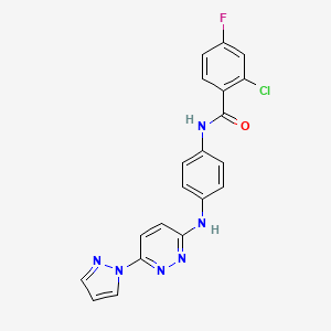 2-chloro-4-fluoro-N-(4-{[6-(1H-pyrazol-1-yl)-3-pyridazinyl]amino}phenyl)benzamide