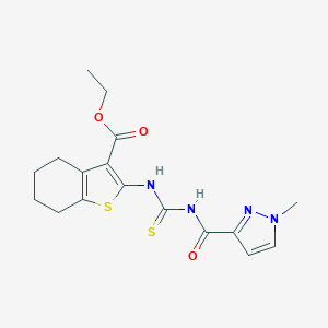 molecular formula C17H20N4O3S2 B448642 ethyl 2-[({[(1-methyl-1H-pyrazol-3-yl)carbonyl]amino}carbothioyl)amino]-4,5,6,7-tetrahydro-1-benzothiophene-3-carboxylate 