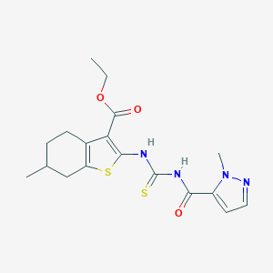 molecular formula C18H22N4O3S2 B448643 ethyl 6-methyl-2-({[(1-methyl-1H-pyrazol-5-yl)carbonyl]carbamothioyl}amino)-4,5,6,7-tetrahydro-1-benzothiophene-3-carboxylate 