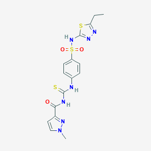 molecular formula C16H17N7O3S3 B448646 N-({4-[(5-ethyl-1,3,4-thiadiazol-2-yl)sulfamoyl]phenyl}carbamothioyl)-1-methyl-1H-pyrazole-3-carboxamide 