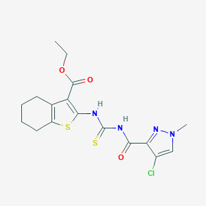 molecular formula C17H19ClN4O3S2 B448654 ethyl 2-({[(4-chloro-1-methyl-1H-pyrazol-3-yl)carbonyl]carbamothioyl}amino)-4,5,6,7-tetrahydro-1-benzothiophene-3-carboxylate 