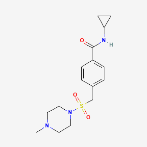 molecular formula C16H23N3O3S B4486605 N-cyclopropyl-4-{[(4-methylpiperazin-1-yl)sulfonyl]methyl}benzamide 