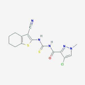 molecular formula C15H14ClN5OS2 B448661 4-chloro-N-[(3-cyano-4,5,6,7-tetrahydro-1-benzothiophen-2-yl)carbamothioyl]-1-methyl-1H-pyrazole-3-carboxamide 