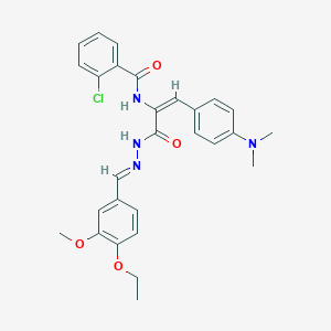 molecular formula C28H29ClN4O4 B448707 2-chloro-N-(2-[4-(dimethylamino)phenyl]-1-{[2-(4-ethoxy-3-methoxybenzylidene)hydrazino]carbonyl}vinyl)benzamide 