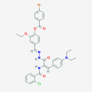 molecular formula C36H34BrClN4O5 B448716 4-[(E)-(2-{(2E)-2-{[(2-chlorophenyl)carbonyl]amino}-3-[4-(diethylamino)phenyl]prop-2-enoyl}hydrazinylidene)methyl]-2-ethoxyphenyl 4-bromobenzoate 
