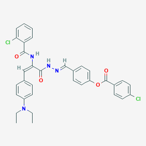 4-[(E)-(2-{(2E)-2-{[(2-chlorophenyl)carbonyl]amino}-3-[4-(diethylamino)phenyl]prop-2-enoyl}hydrazinylidene)methyl]phenyl 4-chlorobenzoate