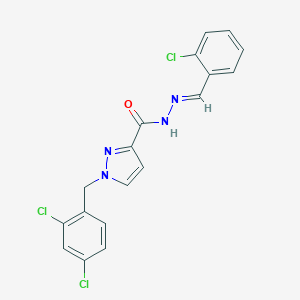 molecular formula C18H13Cl3N4O B448762 N'-(2-chlorobenzylidene)-1-(2,4-dichlorobenzyl)-1H-pyrazole-3-carbohydrazide 