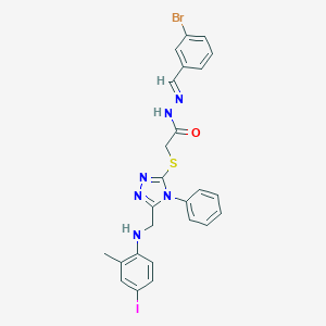 N'-(3-bromobenzylidene)-2-({5-[(4-iodo-2-methylanilino)methyl]-4-phenyl-4H-1,2,4-triazol-3-yl}sulfanyl)acetohydrazide