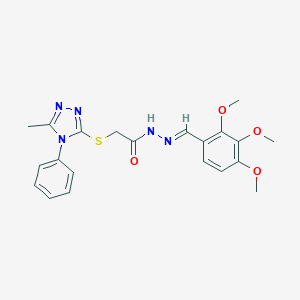 molecular formula C21H23N5O4S B448806 2-[(5-methyl-4-phenyl-4H-1,2,4-triazol-3-yl)sulfanyl]-N'-(2,3,4-trimethoxybenzylidene)acetohydrazide 