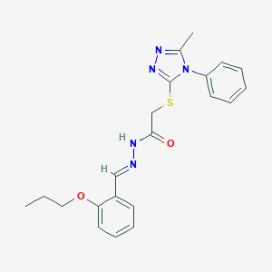 molecular formula C21H23N5O2S B448811 2-[(5-methyl-4-phenyl-4H-1,2,4-triazol-3-yl)sulfanyl]-N'-(2-propoxybenzylidene)acetohydrazide 