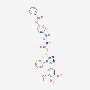 molecular formula C33H29N5O6S B448815 4-{(E)-[2-({[4-phenyl-5-(3,4,5-trimethoxyphenyl)-4H-1,2,4-triazol-3-yl]sulfanyl}acetyl)hydrazinylidene]methyl}phenyl benzoate 