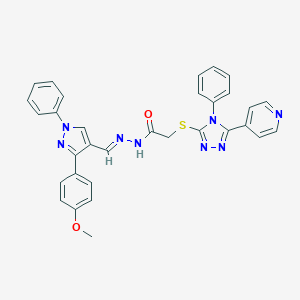 molecular formula C32H26N8O2S B448821 N'-{[3-(4-methoxyphenyl)-1-phenyl-1H-pyrazol-4-yl]methylene}-2-{[4-phenyl-5-(4-pyridinyl)-4H-1,2,4-triazol-3-yl]sulfanyl}acetohydrazide 