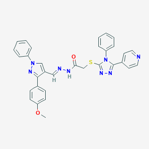 molecular formula C32H26N8O2S B448821 N'~1~-{(E)-1-[3-(4-METHOXYPHENYL)-1-PHENYL-1H-PYRAZOL-4-YL]METHYLIDENE}-2-{[4-PHENYL-5-(4-PYRIDYL)-4H-1,2,4-TRIAZOL-3-YL]SULFANYL}ACETOHYDRAZIDE 