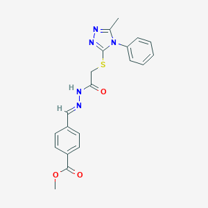 molecular formula C20H19N5O3S B448824 methyl 4-[(E)-(2-{[(5-methyl-4-phenyl-4H-1,2,4-triazol-3-yl)sulfanyl]acetyl}hydrazinylidene)methyl]benzoate 