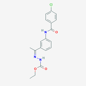 molecular formula C18H18ClN3O3 B448831 Ethyl 2-(1-{3-[(4-chlorobenzoyl)amino]phenyl}ethylidene)hydrazinecarboxylate 