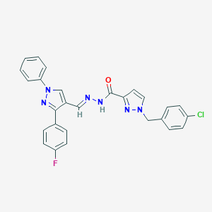 molecular formula C27H20ClFN6O B448840 1-(4-chlorobenzyl)-N'-{[3-(4-fluorophenyl)-1-phenyl-1H-pyrazol-4-yl]methylene}-1H-pyrazole-3-carbohydrazide 