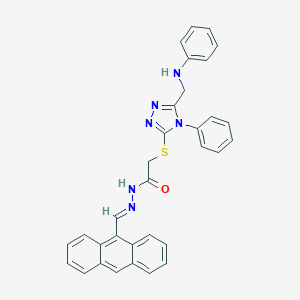 molecular formula C32H26N6OS B448847 2-{[5-(anilinomethyl)-4-phenyl-4H-1,2,4-triazol-3-yl]sulfanyl}-N'-(9-anthrylmethylene)acetohydrazide 