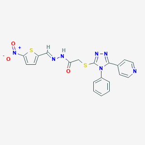 molecular formula C20H15N7O3S2 B448850 N'-({5-nitro-2-thienyl}methylene)-2-{[4-phenyl-5-(4-pyridinyl)-4H-1,2,4-triazol-3-yl]sulfanyl}acetohydrazide 