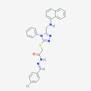 molecular formula C28H23ClN6OS B448860 N'-(4-chlorobenzylidene)-2-({5-[(1-naphthylamino)methyl]-4-phenyl-4H-1,2,4-triazol-3-yl}sulfanyl)acetohydrazide 