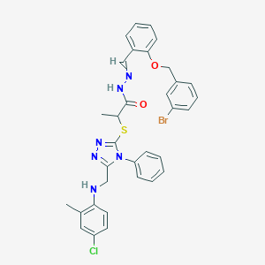 molecular formula C33H30BrClN6O2S B448865 N-[[2-[(3-bromophenyl)methoxy]phenyl]methylideneamino]-2-[[5-[(4-chloro-2-methylanilino)methyl]-4-phenyl-1,2,4-triazol-3-yl]sulfanyl]propanamide 