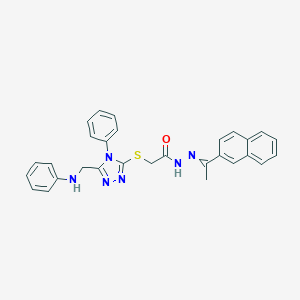 molecular formula C29H26N6OS B448876 2-{[5-(anilinomethyl)-4-phenyl-4H-1,2,4-triazol-3-yl]sulfanyl}-N'-[1-(2-naphthyl)ethylidene]acetohydrazide 