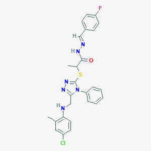 2-({5-[(4-chloro-2-methylanilino)methyl]-4-phenyl-4H-1,2,4-triazol-3-yl}sulfanyl)-N'-(4-fluorobenzylidene)propanohydrazide