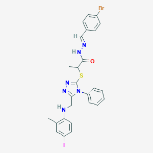 N'-(4-bromobenzylidene)-2-({5-[(4-iodo-2-methylanilino)methyl]-4-phenyl-4H-1,2,4-triazol-3-yl}sulfanyl)propanohydrazide
