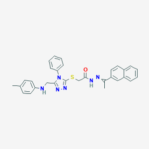 molecular formula C30H28N6OS B448881 N'-[1-(2-naphthyl)ethylidene]-2-{[4-phenyl-5-(4-toluidinomethyl)-4H-1,2,4-triazol-3-yl]sulfanyl}acetohydrazide 