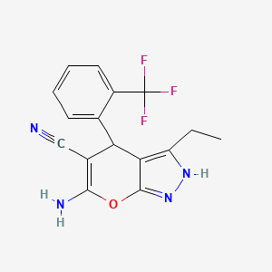 6-amino-3-ethyl-4-[2-(trifluoromethyl)phenyl]-2,4-dihydropyrano[2,3-c]pyrazole-5-carbonitrile