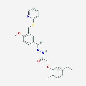 molecular formula C26H29N3O3S B448896 2-(5-isopropyl-2-methylphenoxy)-N'-{4-methoxy-3-[(2-pyridinylsulfanyl)methyl]benzylidene}acetohydrazide 