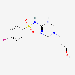 molecular formula C12H17FN4O3S B4489029 4-fluoro-N-[5-(3-hydroxypropyl)-1,4,5,6-tetrahydro-1,3,5-triazin-2-yl]benzenesulfonamide 