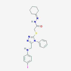 molecular formula C23H25IN6OS B448911 N'-cyclohexylidene-2-({5-[(4-iodoanilino)methyl]-4-phenyl-4H-1,2,4-triazol-3-yl}sulfanyl)acetohydrazide 