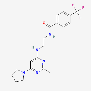 molecular formula C19H22F3N5O B4489293 N-(2-{[2-methyl-6-(1-pyrrolidinyl)-4-pyrimidinyl]amino}ethyl)-4-(trifluoromethyl)benzamide 