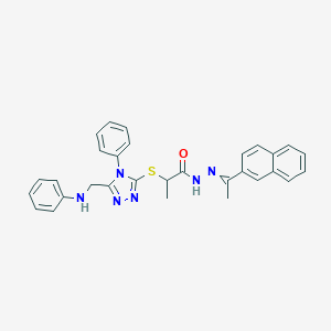 molecular formula C30H28N6OS B448931 2-{[5-(anilinomethyl)-4-phenyl-4H-1,2,4-triazol-3-yl]sulfanyl}-N'-[1-(2-naphthyl)ethylidene]propanohydrazide 