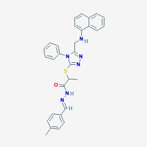 molecular formula C30H28N6OS B448940 N'-(4-methylbenzylidene)-2-({5-[(1-naphthylamino)methyl]-4-phenyl-4H-1,2,4-triazol-3-yl}sulfanyl)propanohydrazide 
