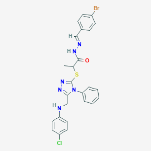 molecular formula C25H22BrClN6OS B448946 N'-(4-bromobenzylidene)-2-({5-[(4-chloroanilino)methyl]-4-phenyl-4H-1,2,4-triazol-3-yl}sulfanyl)propanohydrazide 