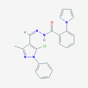 molecular formula C22H18ClN5O B448955 N'-[(5-chloro-3-methyl-1-phenyl-1H-pyrazol-4-yl)methylene]-2-(1H-pyrrol-1-yl)benzohydrazide 