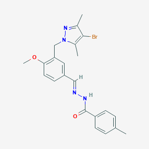 molecular formula C22H23BrN4O2 B449001 N'-{3-[(4-bromo-3,5-dimethyl-1H-pyrazol-1-yl)methyl]-4-methoxybenzylidene}-4-methylbenzohydrazide 