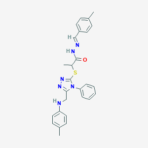 molecular formula C27H28N6OS B449002 N'-(4-methylbenzylidene)-2-{[4-phenyl-5-(4-toluidinomethyl)-4H-1,2,4-triazol-3-yl]sulfanyl}propanohydrazide 