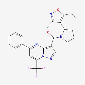 molecular formula C24H22F3N5O2 B4490020 5-Ethyl-3-methyl-4-{1-[5-phenyl-7-(trifluoromethyl)pyrazolo[1,5-A]pyrimidine-3-carbonyl]pyrrolidin-2-YL}-1,2-oxazole 