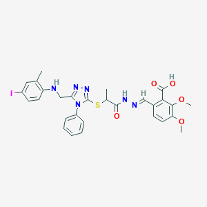 molecular formula C29H29IN6O5S B449004 6-[(E)-[2-[[5-[(4-iodo-2-methylanilino)methyl]-4-phenyl-1,2,4-triazol-3-yl]sulfanyl]propanoylhydrazinylidene]methyl]-2,3-dimethoxybenzoic acid 