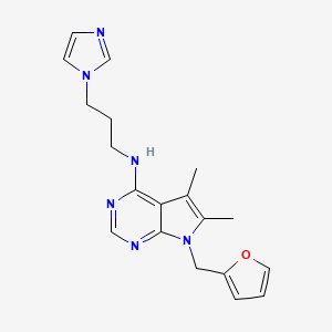 molecular formula C19H22N6O B4490099 N-[7-(2-FURYLMETHYL)-5,6-DIMETHYL-7H-PYRROLO[2,3-D]PYRIMIDIN-4-YL]-N-[3-(1H-IMIDAZOL-1-YL)PROPYL]AMINE 