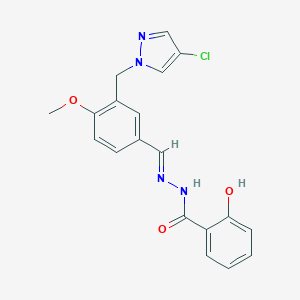 molecular formula C19H17ClN4O3 B449015 N'-{3-[(4-chloro-1H-pyrazol-1-yl)methyl]-4-methoxybenzylidene}-2-hydroxybenzohydrazide 