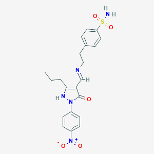 4-[2-({(E)-[5-hydroxy-1-(4-nitrophenyl)-3-propyl-1H-pyrazol-4-yl]methylidene}amino)ethyl]benzenesulfonamide