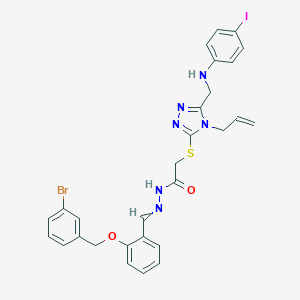 molecular formula C28H26BrIN6O2S B449029 2-({4-allyl-5-[(4-iodoanilino)methyl]-4H-1,2,4-triazol-3-yl}sulfanyl)-N'-{2-[(3-bromobenzyl)oxy]benzylidene}acetohydrazide 