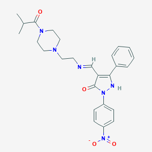 molecular formula C26H30N6O4 B449044 2-{4-nitrophenyl}-4-({[2-(4-isobutyryl-1-piperazinyl)ethyl]imino}methyl)-5-phenyl-1,2-dihydro-3H-pyrazol-3-one 